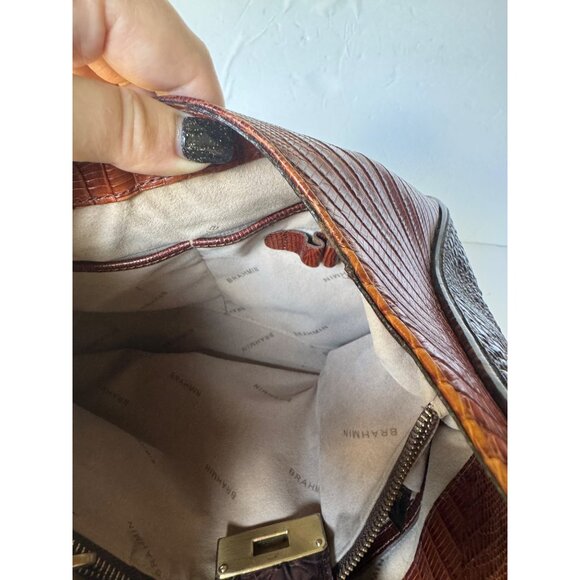 Brahmin Maggie Hobo Brown Croc Embossed Leather Hobo Shoulder Bag With Brass Har - Picture 8 of 8
